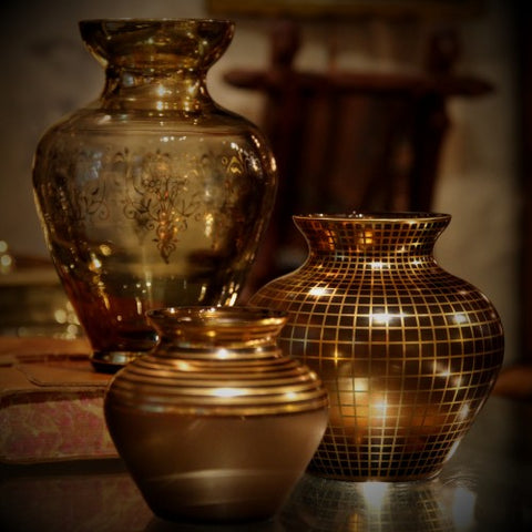 Collection of German Glass Vases with Gold Finish (LEO Design)