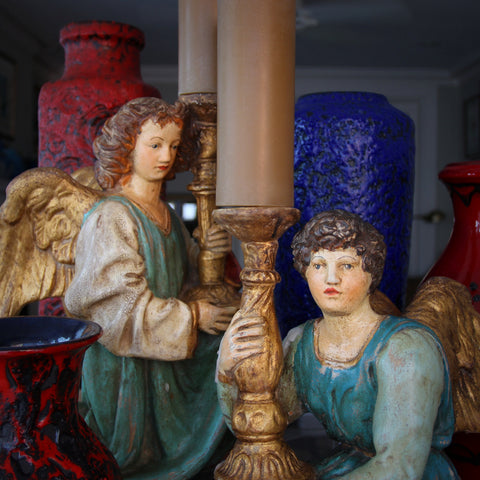 Italian Polychromed Terra-Cotta Angel Candleholders After Michelangelo (LEO Design)