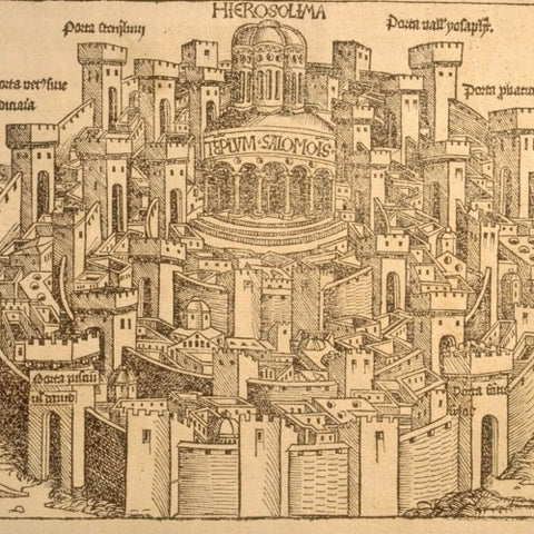 Old Print of Jerusalem's Walled City (LEO Design)