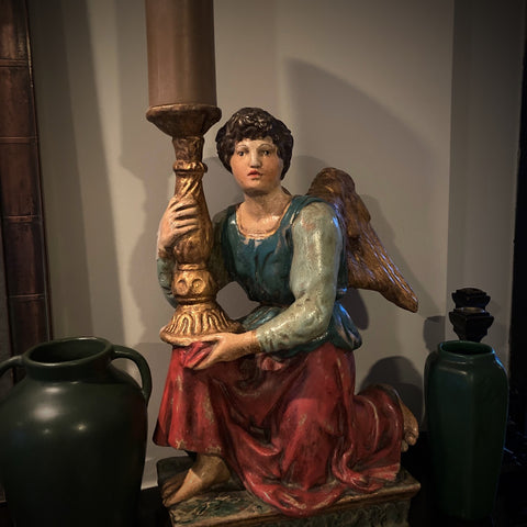 Pair of Italian Polychromed Terracotta Angel Candle Bearers (LEO Design)