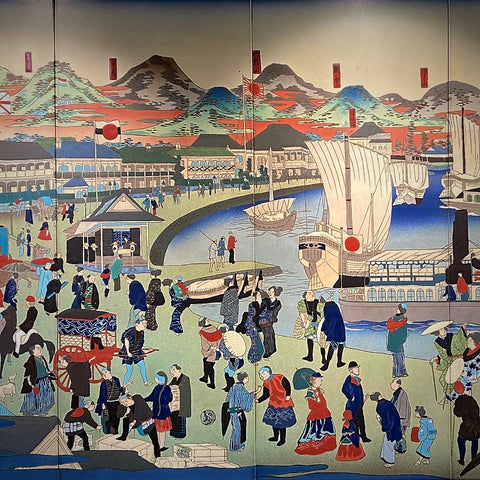 Subway Mural of the Bustling Nineteenth Century Kobe Port with Traders, Seamen and Merchants (LEO Design)
