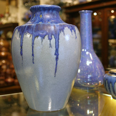 Pierrefonds French Art Nouveau High-Shouldered Ceramic Vase with Organic, Dripping Blue Glazes (LEO Design)