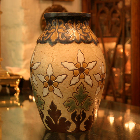 Revernay French Art Nouveau Ceramic Vase with Aesthetic Movement Dandelion Motif (LEO Design)