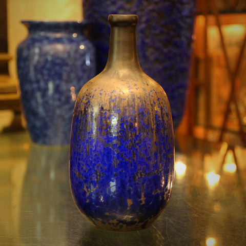 German Modernist Studio Vase by Wendelin Stahl with Sapphire Crystalline Glaze (LEO Design)
