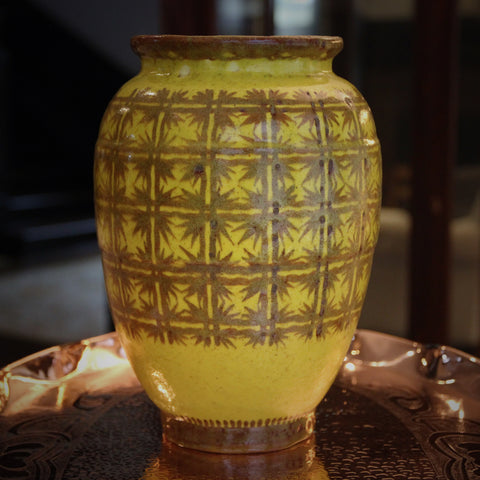 Lachanal French "Piece Unique" Vase with Hand-Painted Caramel Over Yellow Glazing (LEO Design)