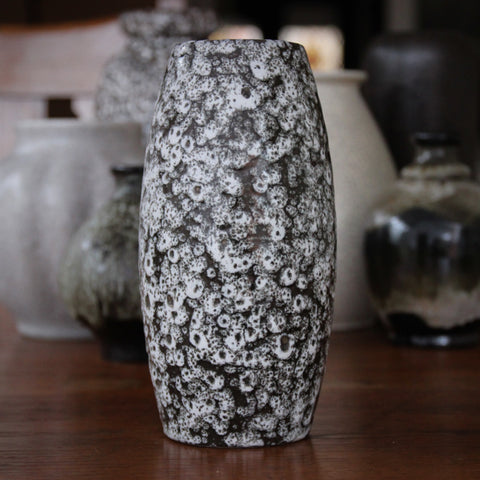 Scheurich West German Modernist Ceramic Vase with Dappled Black and White Glazing (LEO Design)