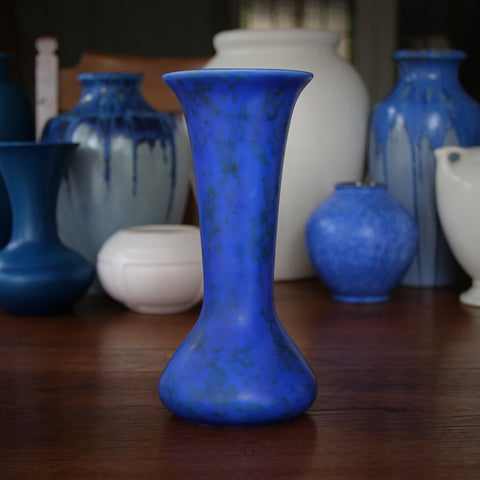 George Clews "Chameleonware" English Arts & Crafts Trumpet Vase with Dappled Blue & Green Glazing (LEO Design)