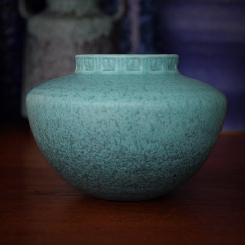 Roseville "Tourmaline" Vase with Navajo-Inspired Form and Mottled Turquoise Glazing (LEO Design)