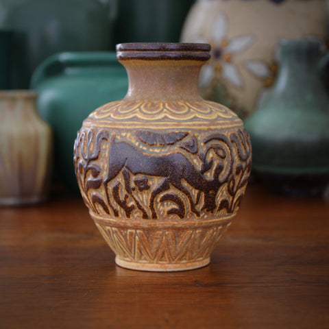 Danish Early Modernist Vase with Deer by Michael Andersen (LEO Design)