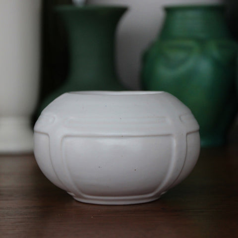 Roseville Art Deco "Scaffolded" Bowl with Matte White Glaze (LEO Design)