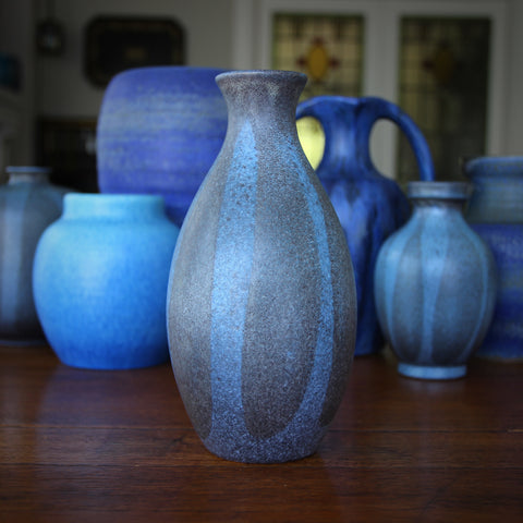 West German Modernist Ovoid Vase with Dripping Blue Glazes by Fridegart Glatzle for Karlsruhe (LEO Design)