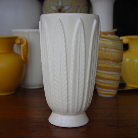 Satin White Art Deco Ceramic Vase with Pinnate Palm Fronds (LEO Design)