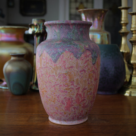 Roseville "Carnelian II" Classic High-Shouldered Vase with Mottled Rose, Gold and Blue Glazing (LEO Design)