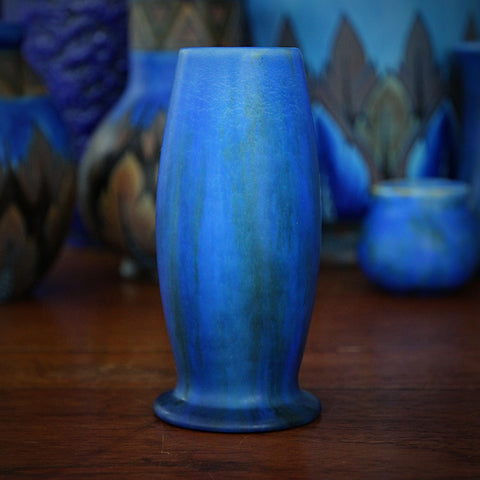 English Art Deco "Chameleonware" Bud Vase with Mottled Blue and Green Glazing (LEO Design)