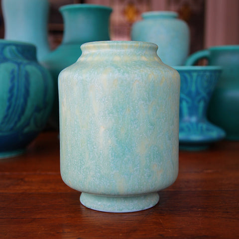 Pilkington Royal Lancastrian English Art Deco Vase with Mottled Blue, Aqua and Creamy Yellow Glazes (LEO Design)