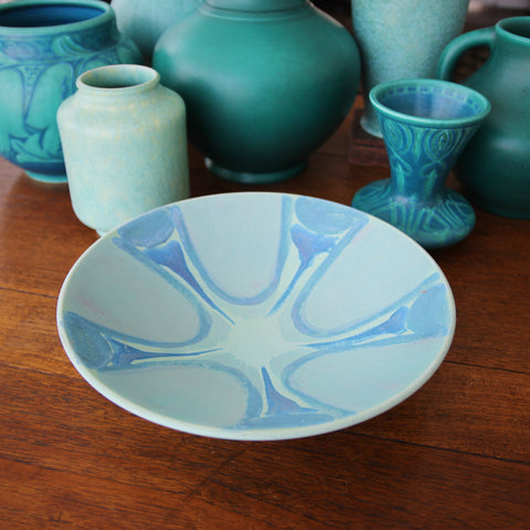 Poole English Modernist Bowl with Aqua and Hand-Painted Blue Glazing (LEO Design)