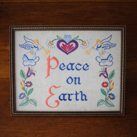 "Peace on Earth" Hand-Embroidered Linen Panel (LEO Design)