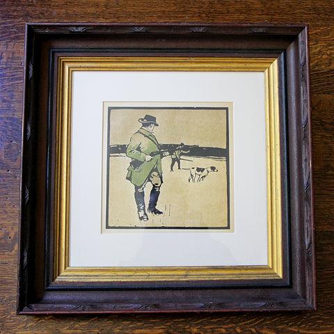 English "Shooting" Print by William Nicholson, RA in Rustic-Carved Victorian Frame (LEO Design)