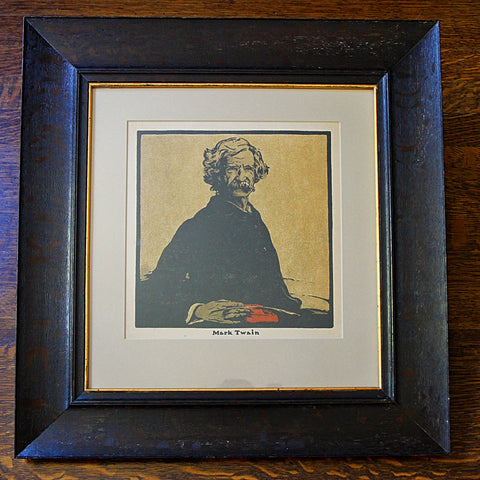 English Portrait Print of "Mark Twain" by Sir William Nicholson, RA in Dark, Quarter-Sawn-Oak Arts & Crafts Frame (LEO Design)