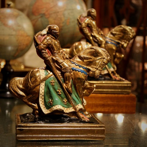 Bronze-Clad and Painted Mounted Knights Bookends (LEO Design)