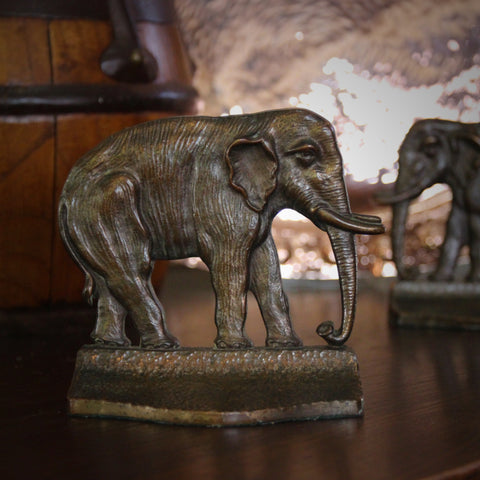 Mirrored Pair of Cast Bronze Elephant Bookends (LEO Design)