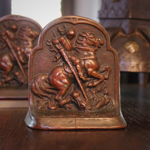 Bronze-Clad Bookends of St. George Slaying the Dragon (LEO Design)