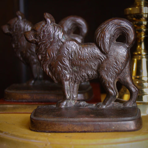 Finely-Cast Iron Chow-Chow Bookends with Rich, Dark Patina (LEO Design)