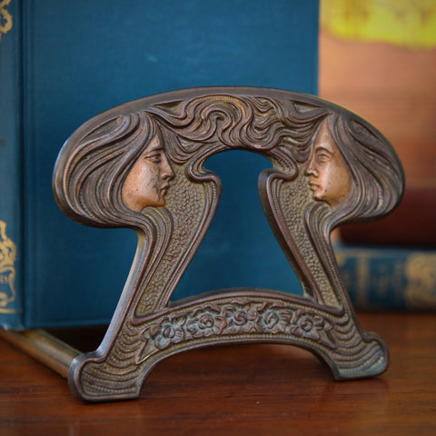 Art Nouveau Sliding Bookrack with Mucha-Inspired "Whiplash" Design (LEO Design)