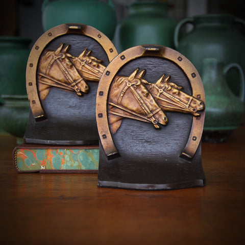 Cast Iron "Horse Race" Equestrian Bookends by Bradley & Hubbard (LEO Design)