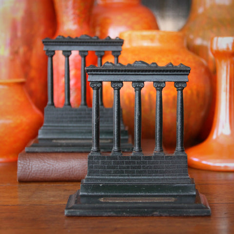 Cast Iron "Temple of Saturn" Bookends by Bradley & Hubbard (LEO Design)