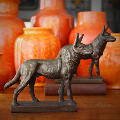 Cast Iron German Shepherd Bookends with Bronze Patina LEO Design)