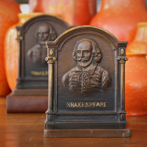 Cast Iron Bookends with William Shakespeare's Bust by Bradley & Hubbard (LEO Design)