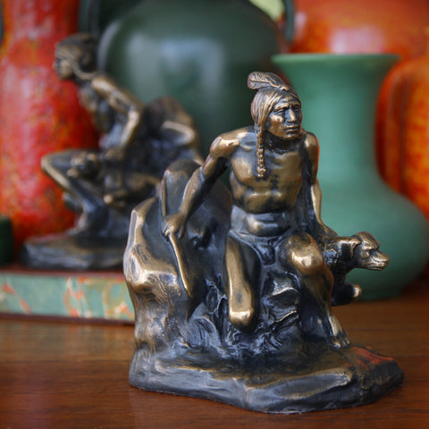 Bronze-Clad Indian Hunter and Dog Bookends (LEO Design)