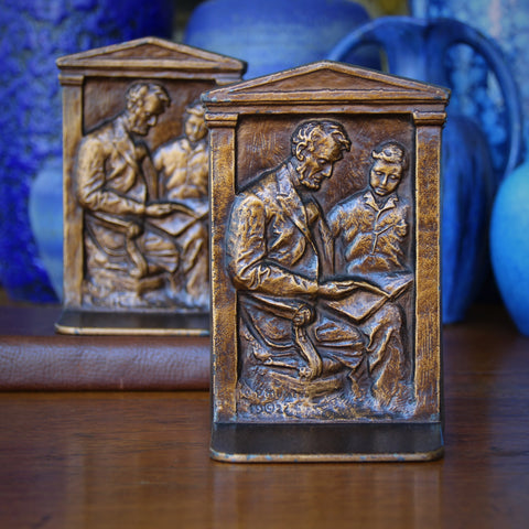 Cast Iron Bookends of President Lincoln Reading to His Son Tad by Olga Popoff Muller (LEO Design)