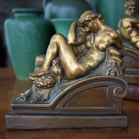 Bronze-Clad Bookends After Michelangelo's Medici Tomb Sculptures, "Night & Day" (LEO Design)