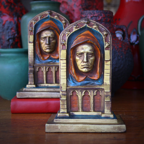 Gothic Revival Polychromed Bronze-Clad Monk's Head Bookends by Hirsh (LEO Design)