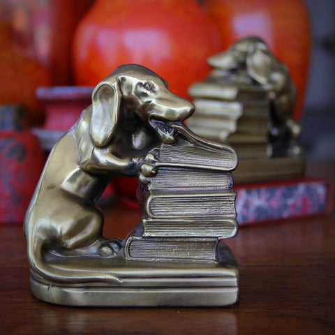 Cast Spelter "Naughty Dachshund" Bookends by PM Craftsman (LEO Design)