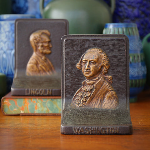 Heavy Cast Iron Bookends Featuring Busts of Presidents Washington and Lincoln by Bradley & Hubbard (LEO Design)