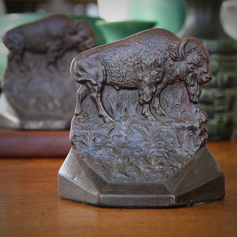 Crisply-Rendered Cast Iron American Bison Bookends by Connecticut Foundry (LEO Design)