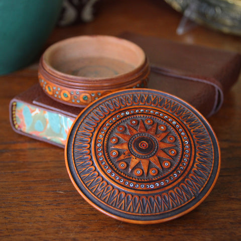 Carpathian Ukrainian Hand-Carved Wooden Box with Inset Glass Beads (LEO Design)