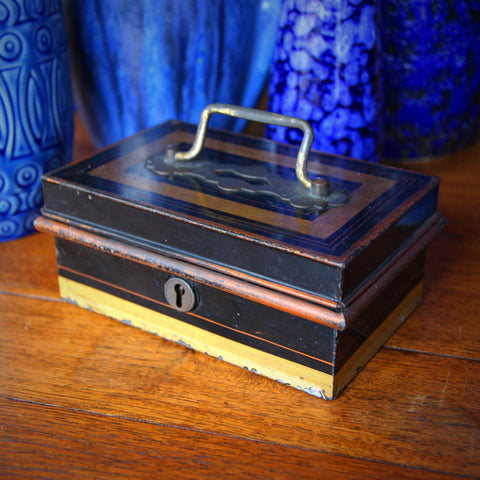 Victorian English Painted Steel Locking Cash Box with Inner Coin Tray (LEO Design)