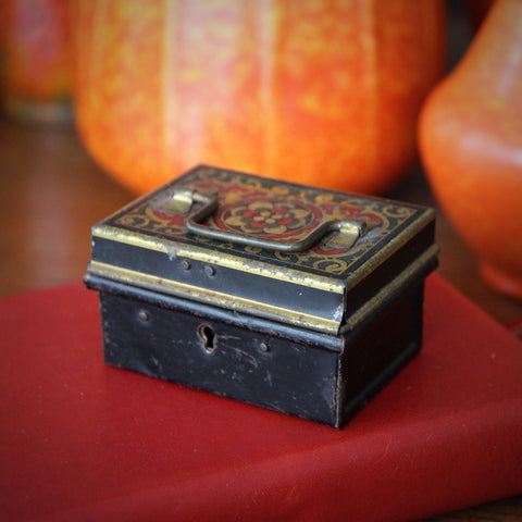 Victorian English Painted Steel Money Box with Handle (LEO Design)