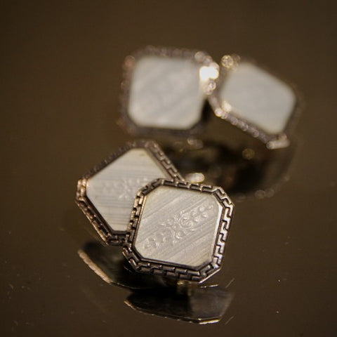 Art Deco Clipped Square Cufflinks with White Enameling (LEO Design)