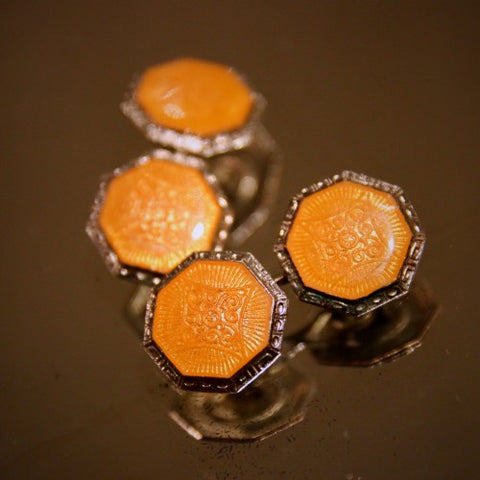 Art Deco Cufflinks with Tangerine Enameling (LEO Design)