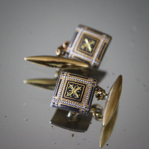 Spanish Toledo Mixed-Metal Cufflinks with Engraved Fleur-di-Lis Saltires (LEO Design)