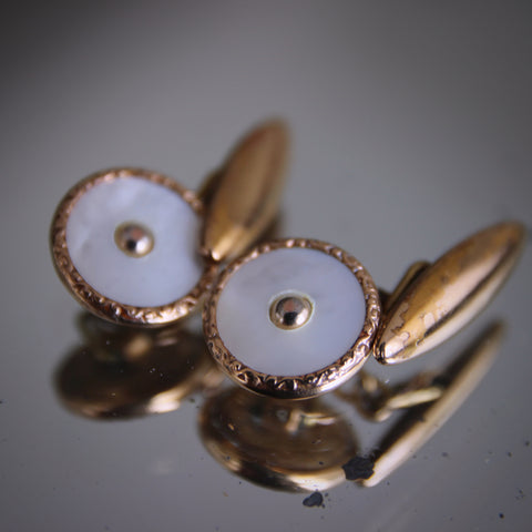 Edwardian English Mother-of-Pearl Cufflinks with Central Bosses (LEO Design)