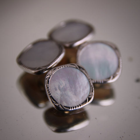 Art Deco Iridescent Mother-of-Pearl Cufflinks with Soft Square Settings (LEO Design)