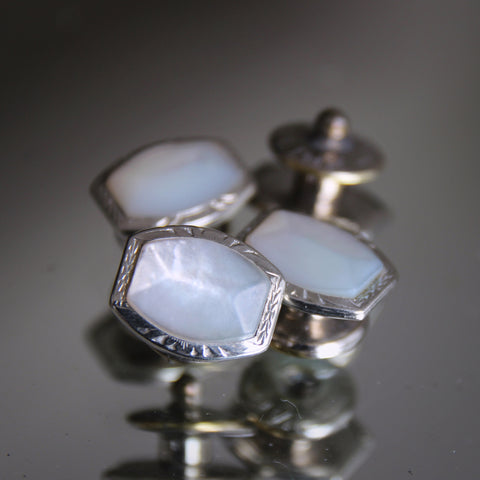 Art Deco Snapping Cufflinks with Thick, Chamfered Mother-of-Pearl Faces (LEO Design)