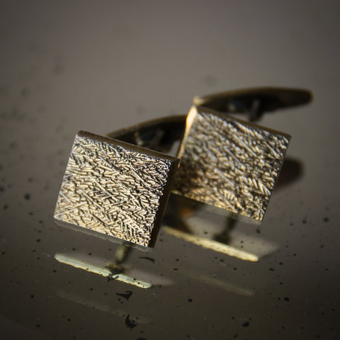 Czech Modernist Gold Vermeil Cufflinks with Tree Bark Texturing (LEO Design)