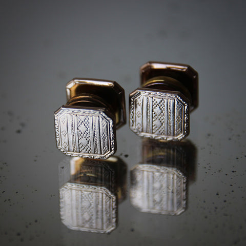 English Art Deco Cufflinks with Textured Graphic-Striped Faces (LEO Design)